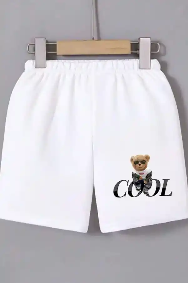 Kadın Beli Lastikli Baskılı Mini Şort - Beyaz