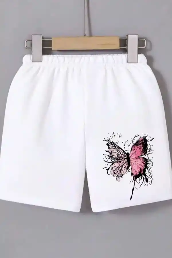 Kadın Beli Lastikli Baskılı Mini Şort - Beyaz