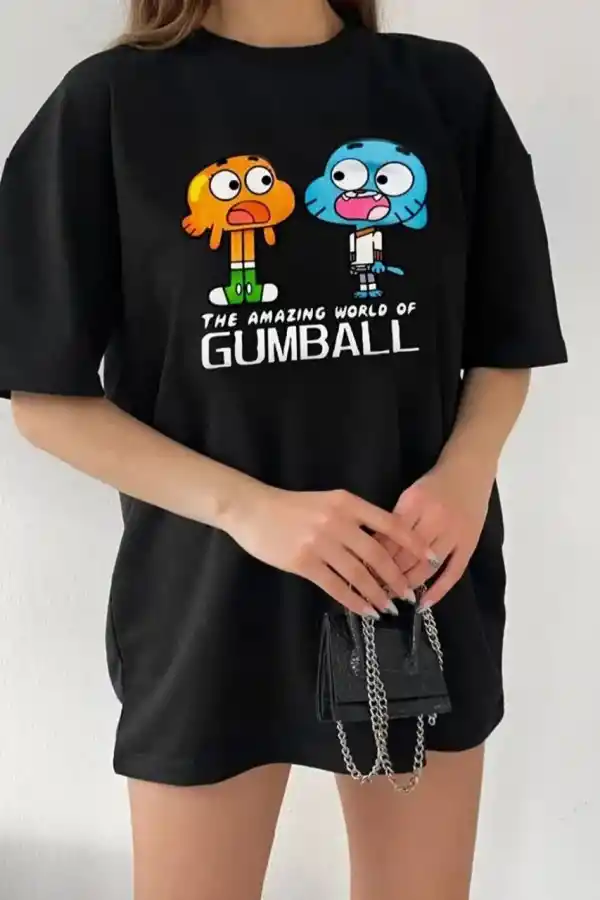 Kadın Kısa kol Tişört Bisiklet Yaka Baskılı Oversize T-Shirt - Siyah