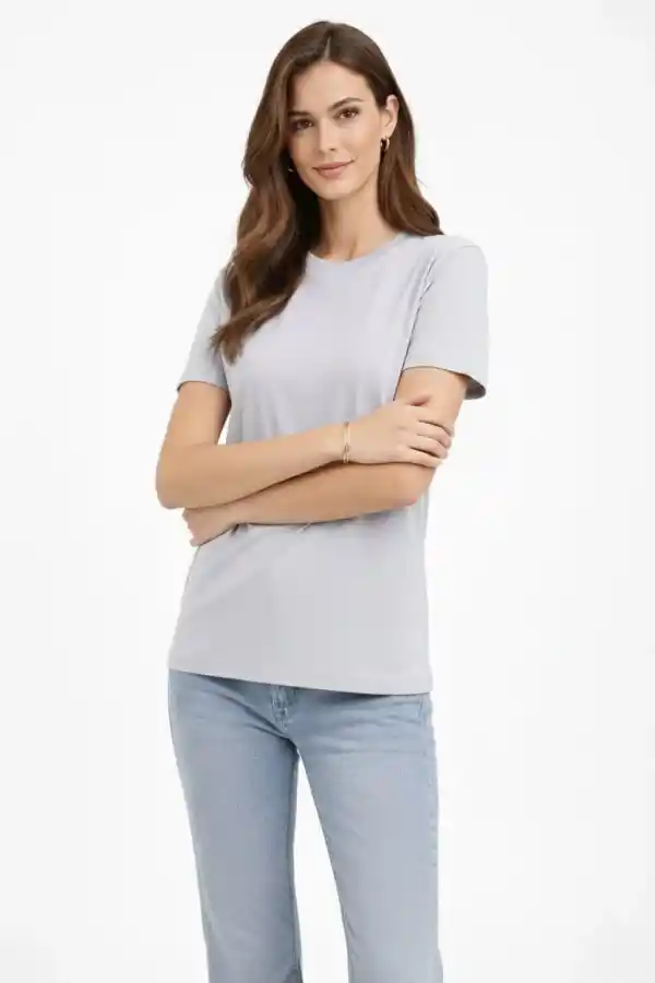Kadın Bisiklet Yaka Yazlık Kısa kol Düz Tişört Regular Kalıp T-shirt - Gri