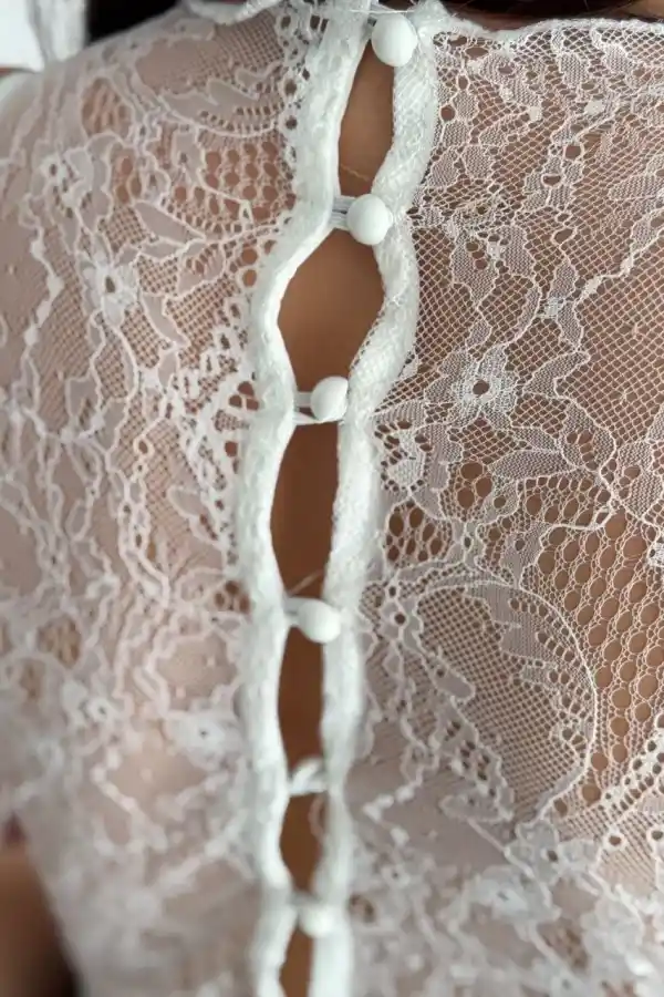 Kadın Dantel Detaylı Derin Dekolte Body Şık Kolsuz Yazlık Bodysuit - Beyaz