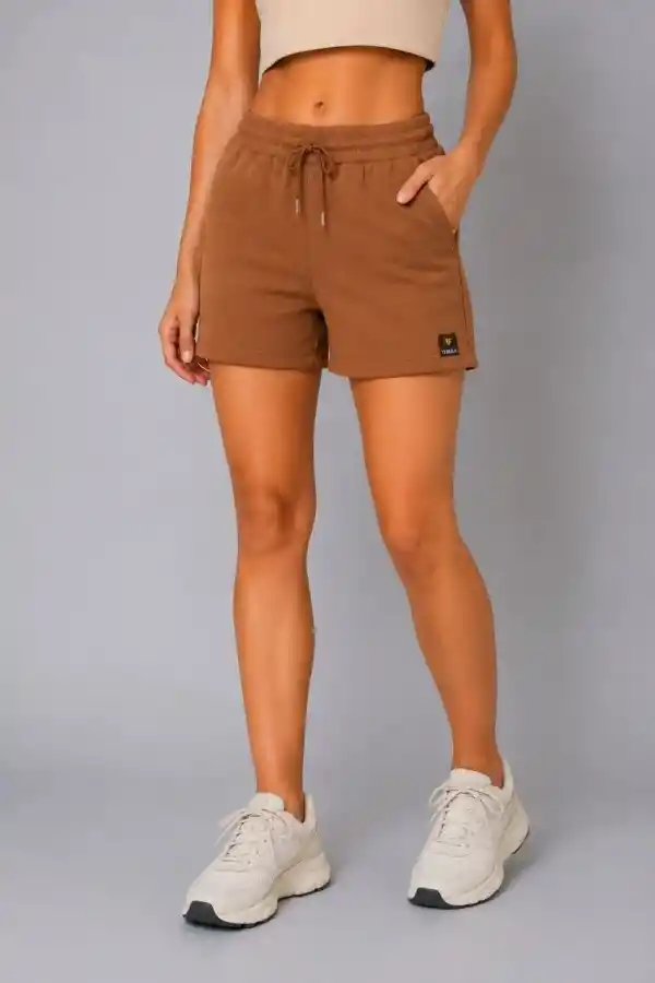 Kadın Dokuma Kumaş Cepli Bağcıklı Regular Fit Yazlık Şort - Kahverengi