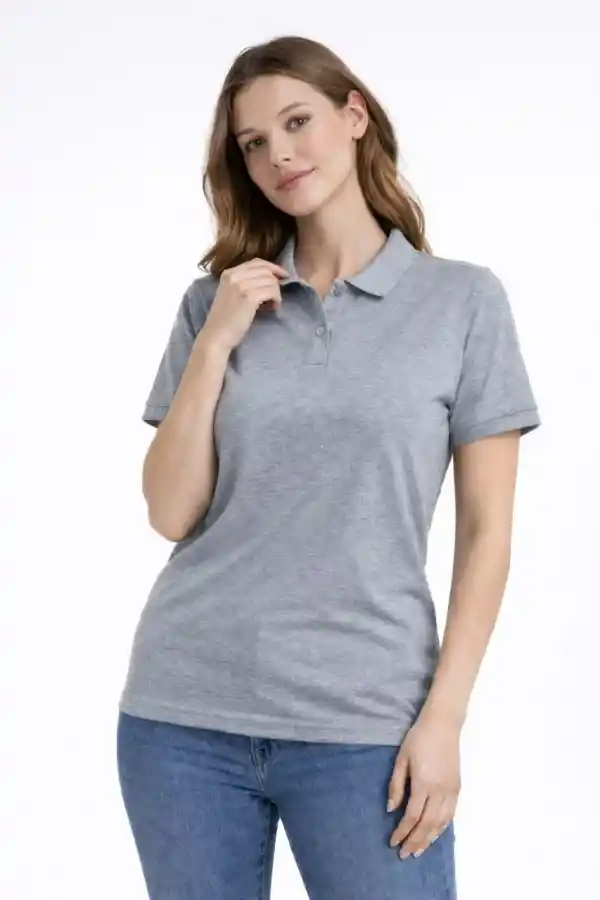 Kadın Polo Yaka Tişört Pike Kumaş Kısa Kol Regular Fit Yazlık T-Shirt - Gri