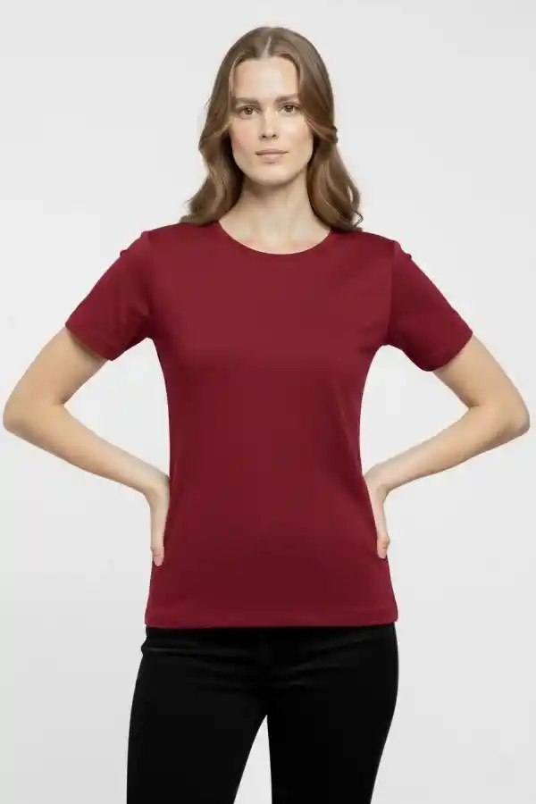 Kadın T-Shirt Bisiklet Yaka Slim Fit Likralı Tişört Yazlık Basic Body - Bordo