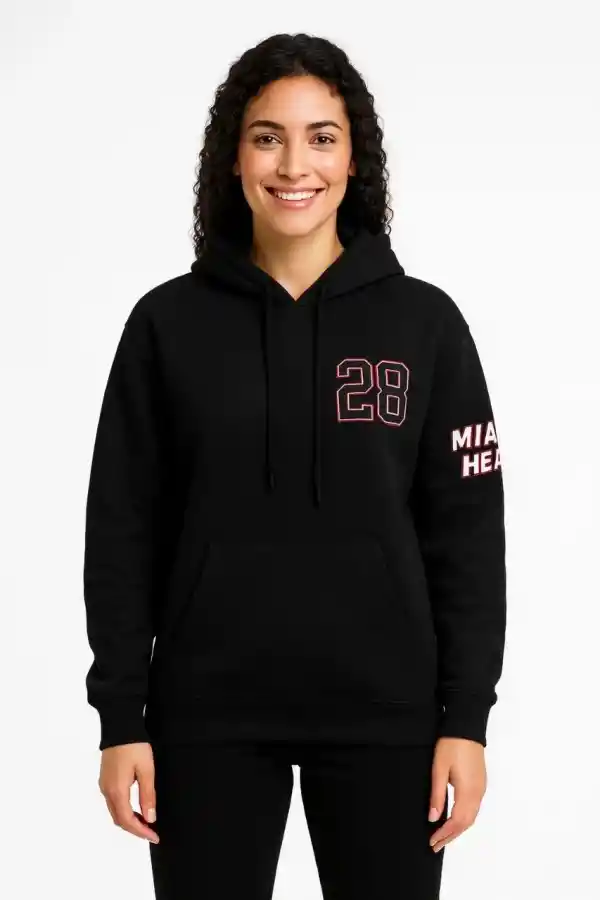 Kadın 3 İplik Pamuklu Kapüşonlu Kanguru Cepli Baskılı Hoodie Sweatshirt - Siyah