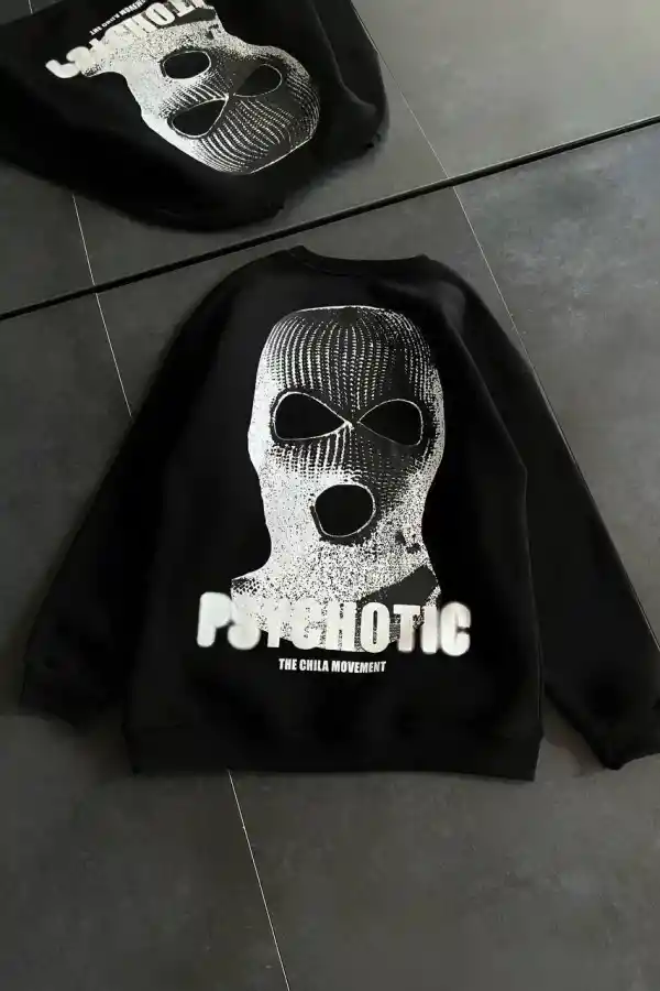 Kadın 3 iplik Kışlık Bisiklet Yaka Baskılı SweatShirt - Siyah