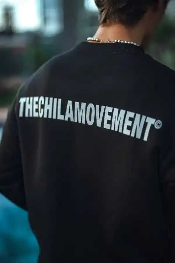Erkek 3 iplik Pamuklu Bisiklet Yaka Oversize Baskılı SweatShirt - Siyah