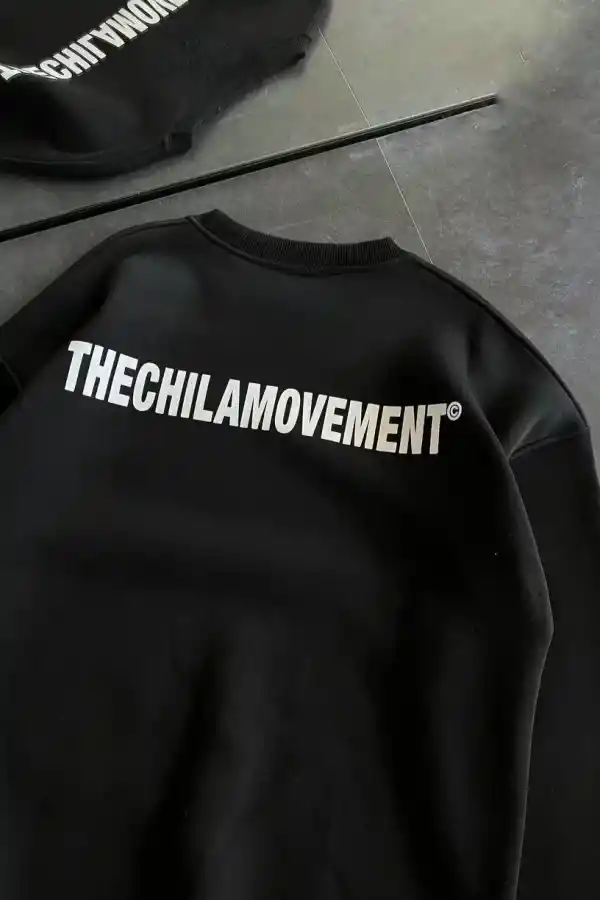 Kadın 3 iplik Kışlık pamuklu Bisiklet Yaka Oversize Baskılı SweatShirt - Siyah
