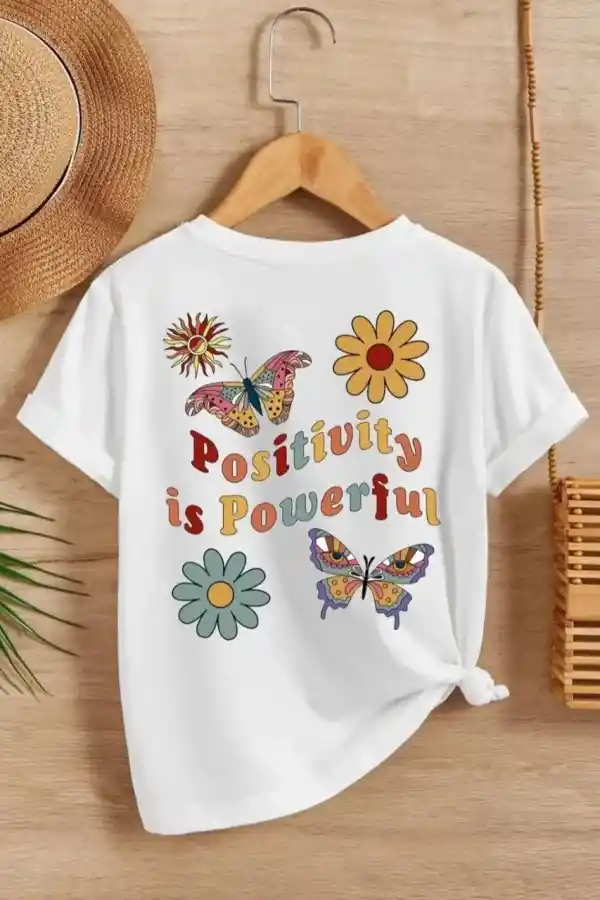 Kız Çocuk Bisiklet Yaka Baskılı T-Shirt - Beyaz