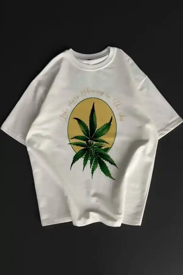 Erkek Kısa Kol Yazlık Tişört Bisiklet Yaka Baskılı Oversize T-Shirt - Beyaz