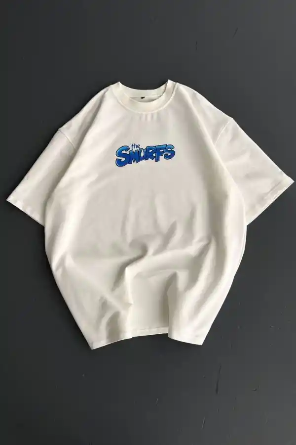 Erkek Ön ve Arka Baskılı T-Shirt Kısa Kol Bisiklet Yaka Regular Fit Tişört -  Beyaz