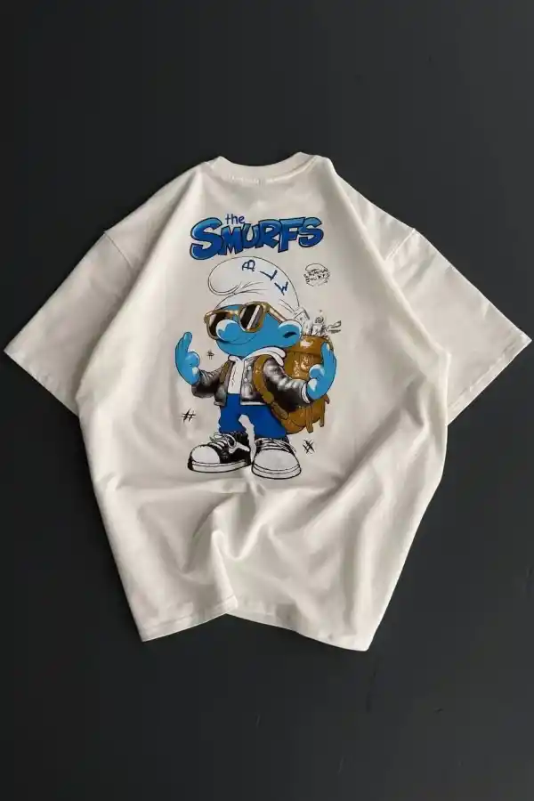 Erkek Ön ve Arka Baskılı T-Shirt Kısa Kol Bisiklet Yaka Regular Fit Tişört -  Beyaz