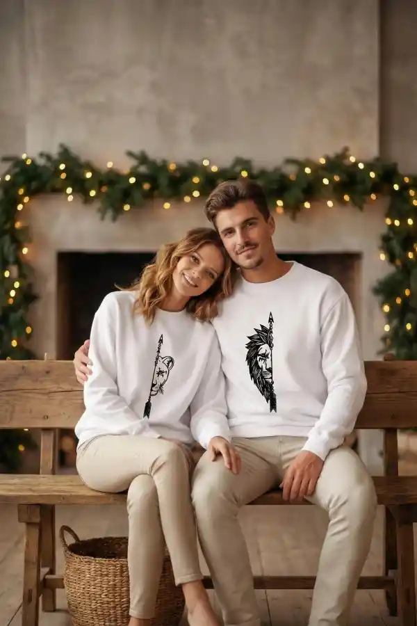 Oversize Bisiklet Yaka Sevgililer Günü Baskılı Sweatshirt - Beyaz