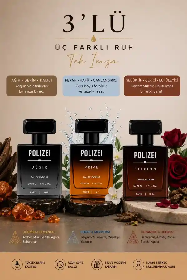 Polizei 3Lü Erkek Parfüm EDP 50 ML Kalıcı Odunsu ve Fresh kokular