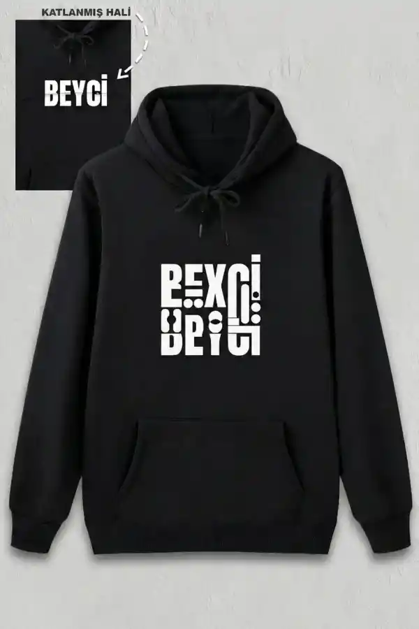 Sevgililer Günü Beyci Hediye Baskılı Oversize Kapüşonlu Sweatshirt - Siyah