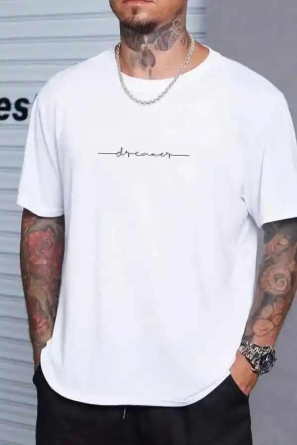 Erkek Baskılı T-Shirt Kısa Kol Bisiklet Yaka Regular Fit Rahat Kalıp Tişört - Beyaz