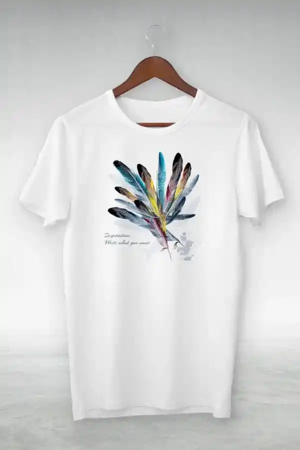 Kadın Baskılı T-Shirt Kısa Kol Bisiklet Yaka Oversize Rahat Kalıp Tişört - Beyaz