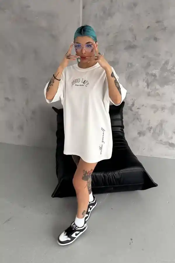 Kadın Kısa Kol Tişört Bisiklet Yaka Filistin Poşülü Baskılı T-Shirt - Beyaz