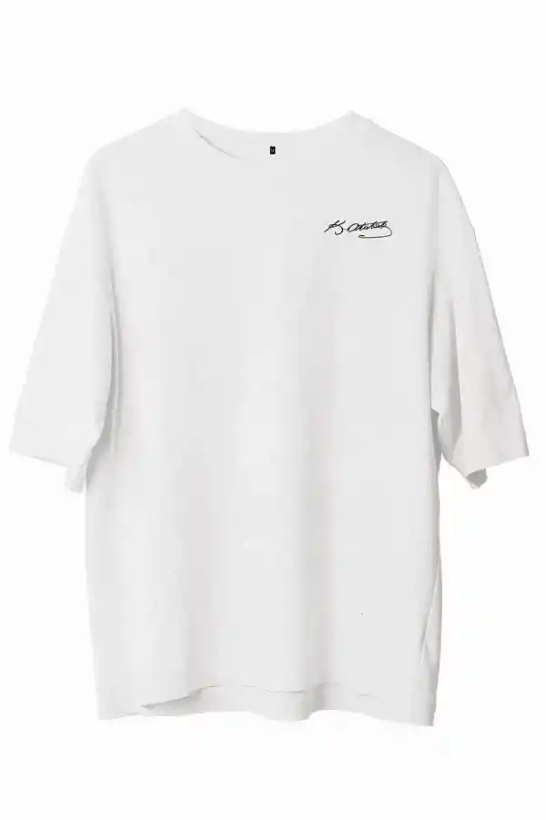 Erkek Kısa Kol Tişört Bisiklet Yaka ATATÜRK Baskılı T-Shirt -  Beyaz