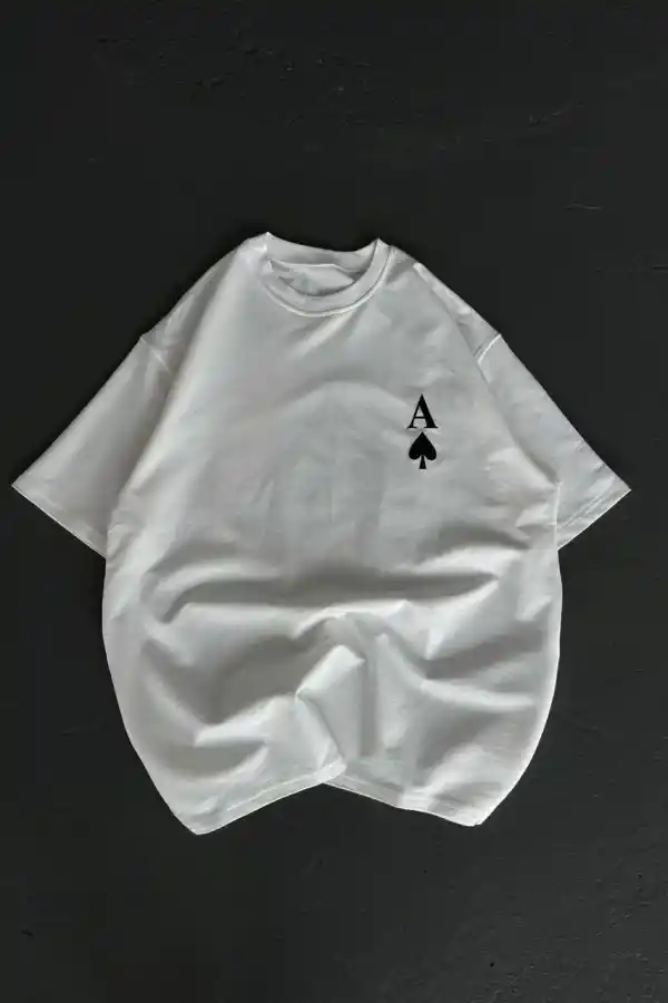 Kadın Baskılı T-Shirt Kısa Kol Bisiklet Yaka Oversize Rahat Kalıp Günlük Tişört  - Beyaz