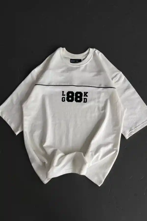 Kadın Baskılı T-Shirt Kısa Kol Bisiklet Yaka Oversize Rahat Kalıp Günlük Tişört   - Beyaz