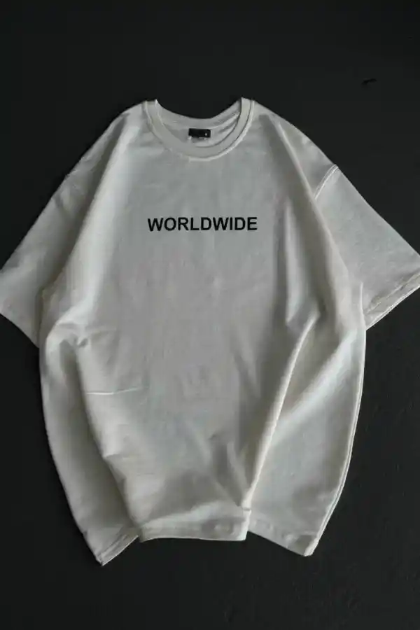 Kadın Baskılı T-Shirt Kısa Kol Bisiklet Yaka Oversize Rahat Kalıp Günlük Tişört   - Beyaz