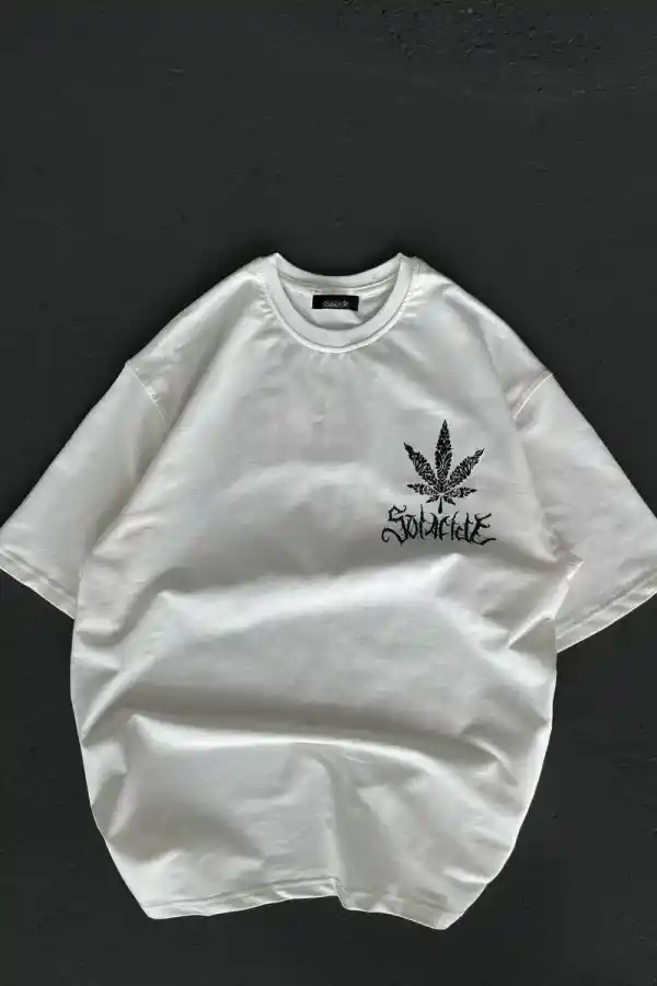 Kadın Baskılı T-Shirt Kısa Kol Bisiklet Yaka Oversize Rahat Kalıp Günlük Tişört   - Beyaz