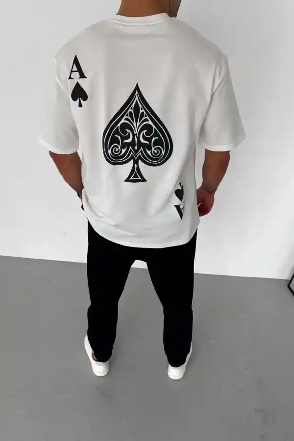 Erkek Baskılı T-Shirt Kısa Kol Bisiklet Yaka Regular Fit Rahat Kalıp Günlük Tişört - Beyaz