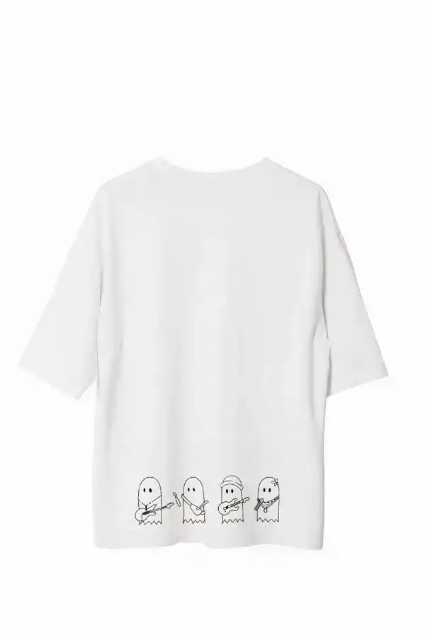 Erkek Baskılı T-Shirt Kısa Kol Bisiklet Yaka Regular Fit Rahat Kalıp Günlük Tişört - Beyaz
