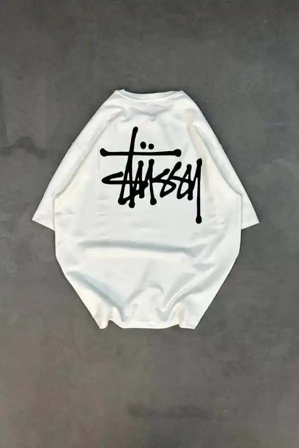 kadın Bisiklet Yaka Baskılı Oversize  Kısa kol T-Shirt - Beyaz