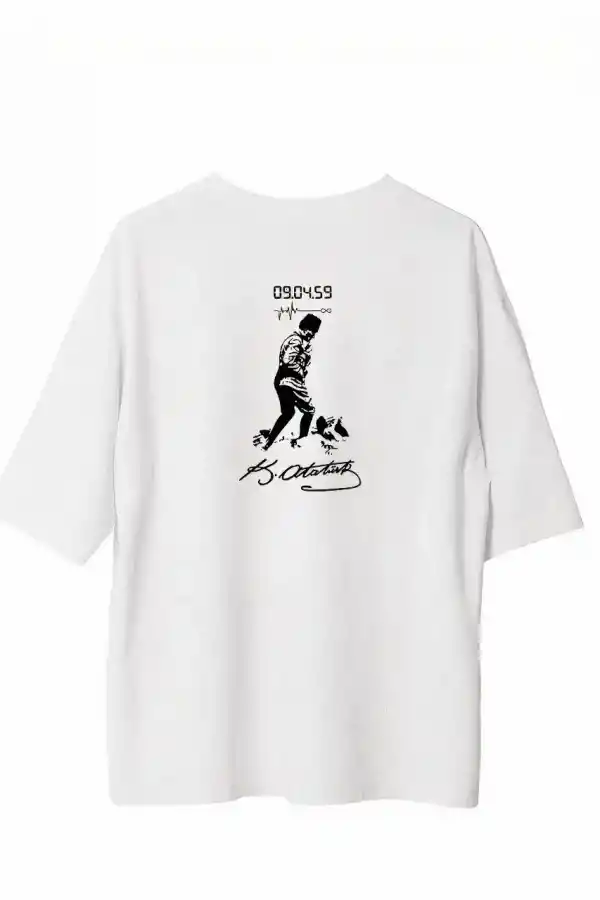 Erkek Kısa Kol Tişört Bisiklet Yaka ATATÜRK Baskılı T-Shirt -  Beyaz