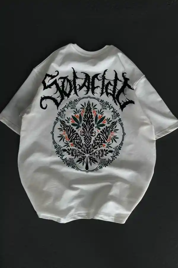 Kadın Baskılı T-Shirt Kısa Kol Bisiklet Yaka Oversize Rahat Kalıp Günlük Tişört   - Beyaz