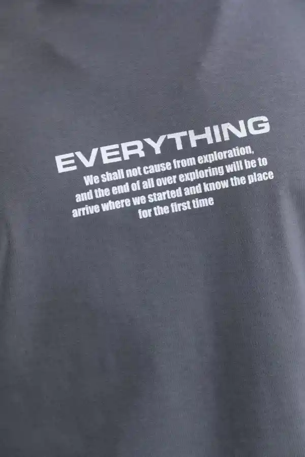Erkek Tişort  Bisiklet Yaka Baskılı Oversize T-Shirt - Gri