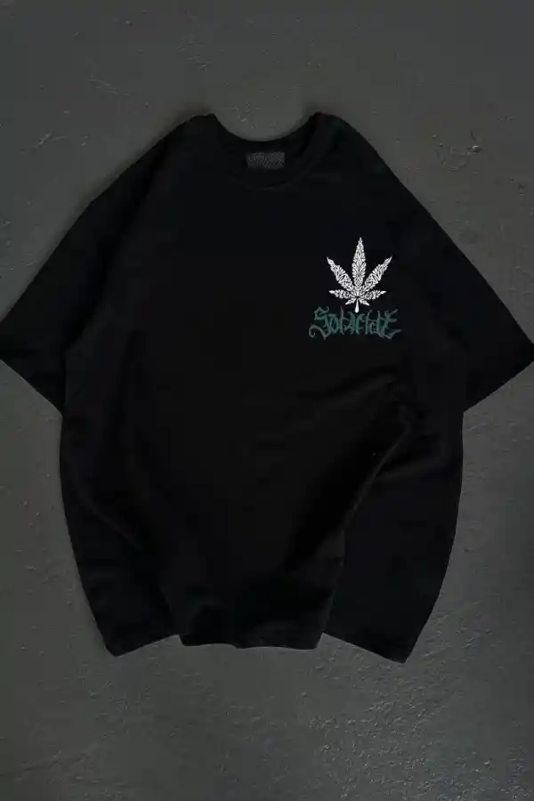 Kadın Baskılı T-Shirt Kısa Kol Bisiklet Yaka Oversize Rahat Kalıp Günlük Tişört   - Siyah