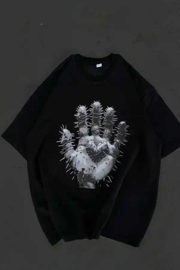 Kadın Baskılı T-Shirt Kısa Kol Bisiklet Yaka Regular Fit Rahat Kalıp Günlük Tişört  - Siyah