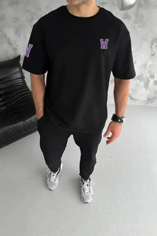 Erkek Kısa Kol Tişört Bisiklet Yaka W Wildone Baskılı T-Shirt - Siyah