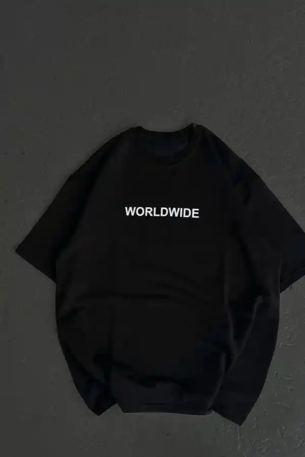Kadın Baskılı T-Shirt Kısa Kol Bisiklet Yaka Oversize Rahat Kalıp Günlük Tişört   - Siyah