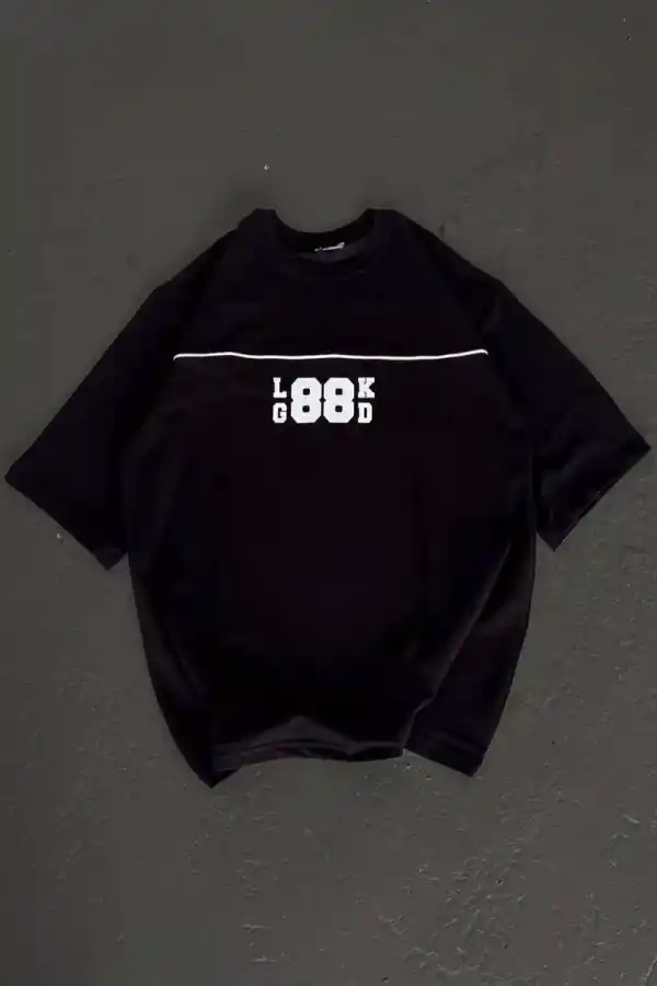 Kadın Baskılı T-Shirt Kısa Kol Bisiklet Yaka Oversize Rahat Kalıp Günlük Tişört   - Siyah