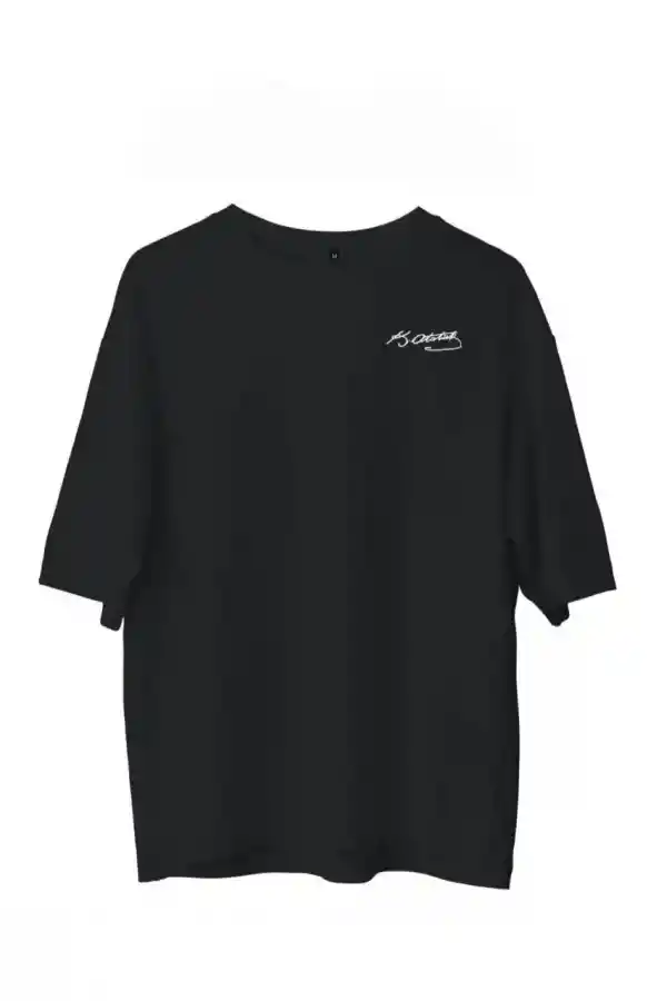 Erkek Kısa Kol Tişört Bisiklet Yaka ATATÜRK Baskılı T-Shirt - Siyah