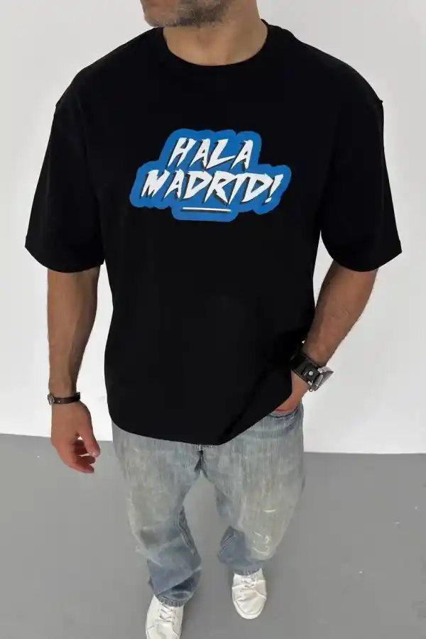 ERKEK Tişört Bisiklet Yaka Baskılı Regular fit T-Shirt - Siyah
