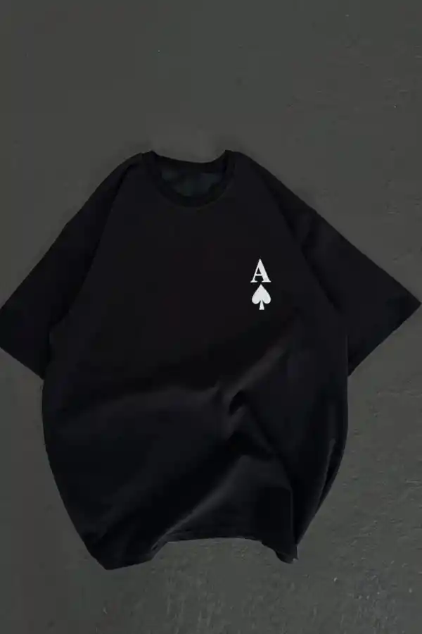 Kadın Baskılı T-Shirt Kısa Kol Bisiklet Yaka Oversize Rahat Kalıp Günlük Tişört - Siyah