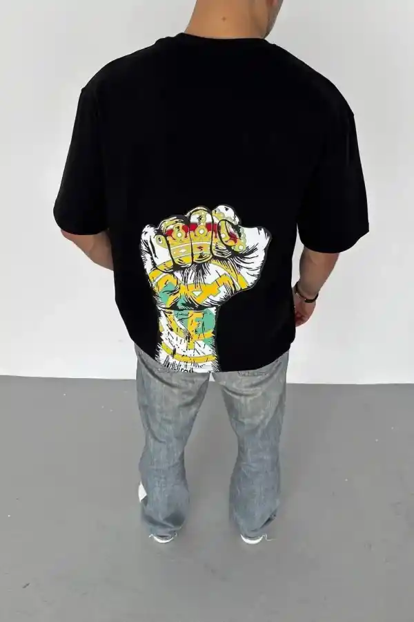 ERKEK Tişört Bisiklet Yaka Baskılı Regular fit T-Shirt - Siyah