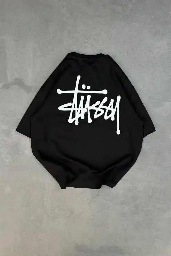 kadın Bisiklet Yaka Baskılı Oversize  Kısa kol T-Shirt - Siyah