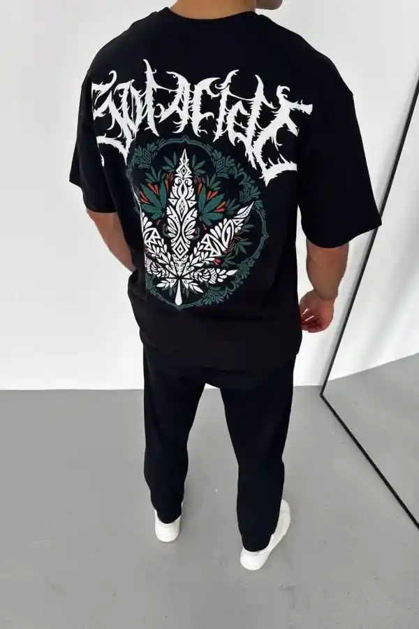 Erkek Baskılı T-Shirt Kısa Kol Bisiklet Yaka Regular Fit Rahat Kalıp Günlük Tişört - Siyah