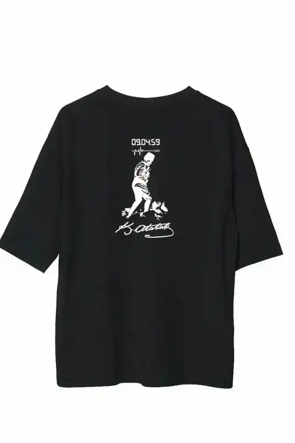 Erkek Kısa Kol Tişört Bisiklet Yaka ATATÜRK Baskılı T-Shirt - Siyah