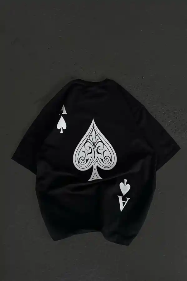 Kadın Baskılı T-Shirt Kısa Kol Bisiklet Yaka Oversize Rahat Kalıp Günlük Tişört - Siyah
