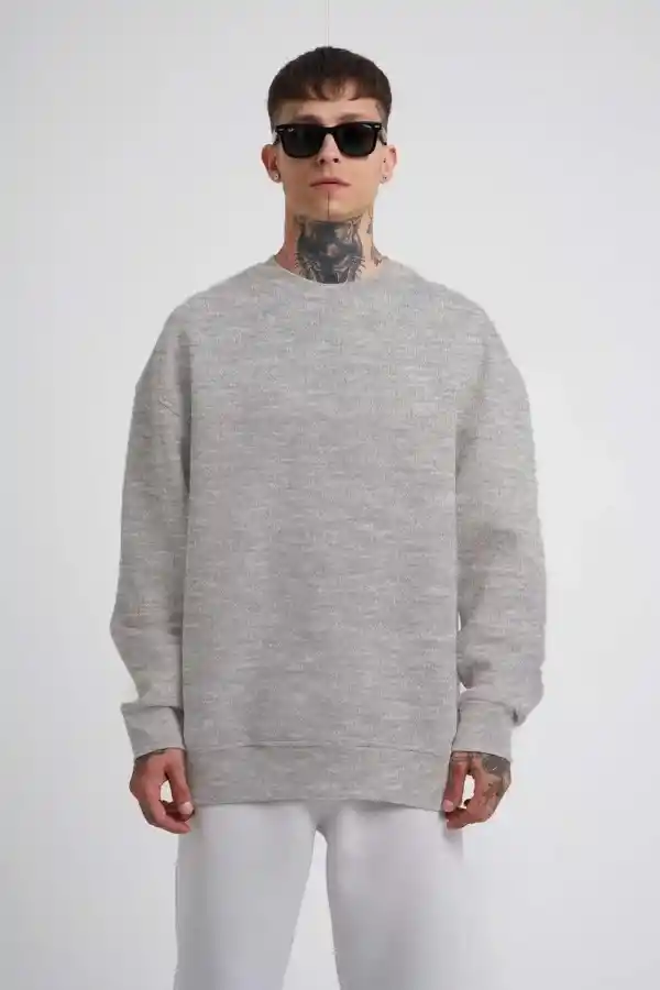 ERKEK Bisikilet Yaka 3 İplik Pamuklu SweatShirt - Gri