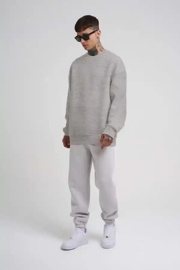 ERKEK Bisikilet Yaka 3 İplik Pamuklu SweatShirt - Gri