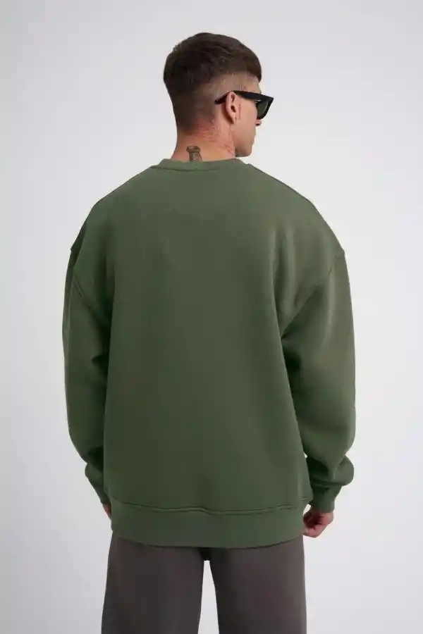 ERKEK Bisikilet Yaka 3 İplik Pamuklu SweatShirt - Haki