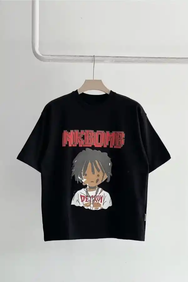 Unisex Çocuk Baskılı T-Shirt - Siyah